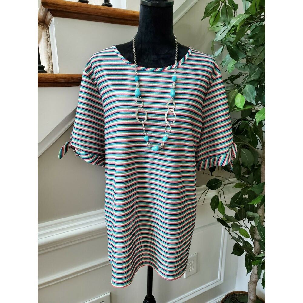 Ruby Rd Women's Multicolor Striped Polyester Roun… - image 1